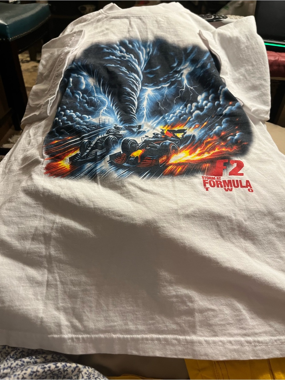 Travis Scott White Tank Top with Blue, Black and Orange Race Graphic